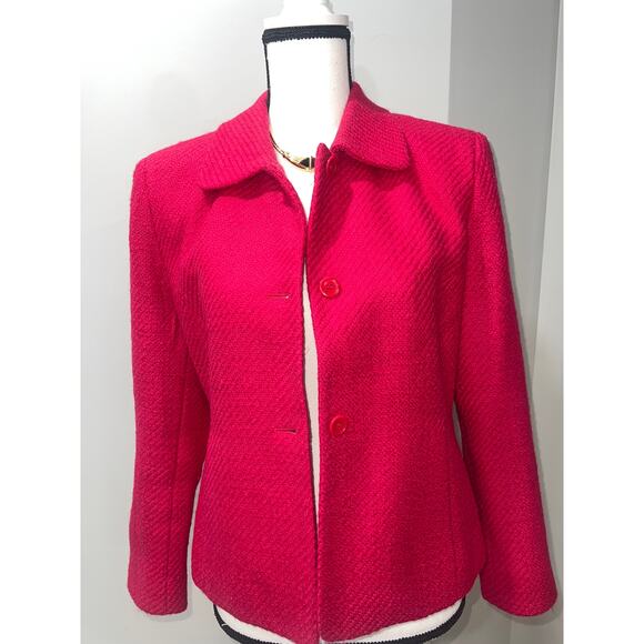 Vintage Jones New York Wool Jacket 10P – Hot Pink Textured Button Front Coat - Picture 1 of 12